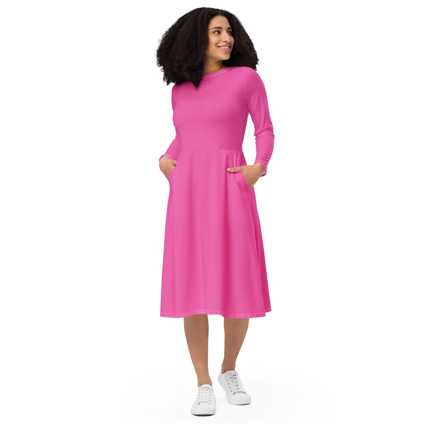 "Pink" Long Sleeve Midi Dress