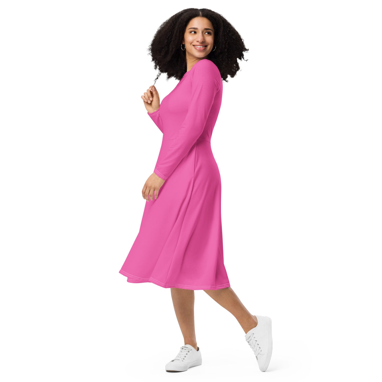 "Pink" Long Sleeve Midi Dress